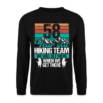 58 Birthday Sloth Hiking Mountains 58 Year Old - Unisex Pullover - Schwarz - Vorne - Alina (178cm) & Michal (187cm)