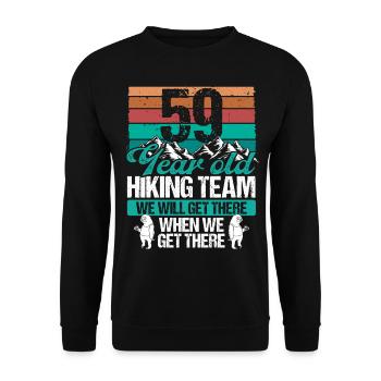 59 Birthday Sloth Hiking Mountains 59 Year Old - Unisex Pullover - Schwarz - Vorne - Alina (178cm) & Michal (187cm)
