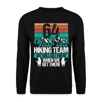 64 Birthday Sloth Hiking Mountains 64 Year Old - Unisex Pullover - Schwarz - Vorne - Alina (178cm) & Michal (187cm)