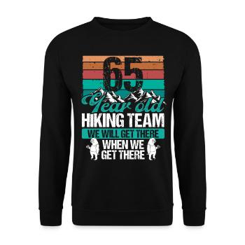 65 Birthday Sloth Hiking Mountains 65 Year Old - Unisex Pullover - Schwarz - Vorne - Alina (178cm) & Michal (187cm)