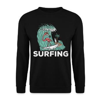 Surfboard Surfer Flamingo Surfer Funny Surfing - Unisex Pullover - Schwarz - Vorne - Alina (178cm) & Michal (187cm)