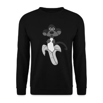 Lustiges Design mit einem Affen und einer Banane - Unisex Pullover - Schwarz - Vorne - Alina (178cm) & Michal (187cm)