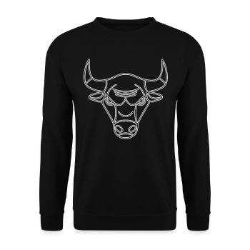 Landwirt Rind Tierkopf Motiv Aufdruck mit Stier - Unisex Pullover - Schwarz - Vorne - Alina (178cm) & Michal (187cm)