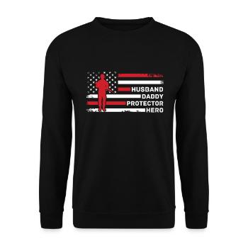Papa Husband Protector Hero Policeman - Unisex Sweatshirt - black - Front - Alina (178cm) & Michal (187cm)