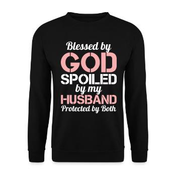 Blessed by God Spoiled by My Husband Protected By - Unisex Sweatshirt - black - Front - Alina (178cm) & Michal (187cm)