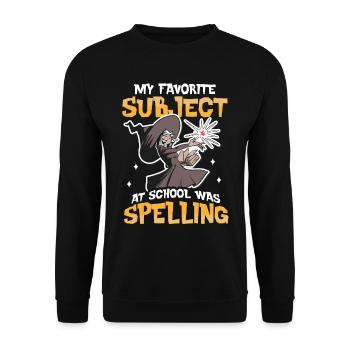 My Favorite Subject Was Spelling Halloween Hexe - Unisex Pullover - Schwarz - Vorne - Alina (178cm) & Michal (187cm)