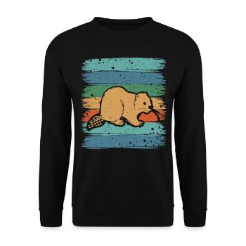 Retro Beaver Wildlife Animal Canada Dam Rodent - Unisex Sweatshirt - black - Front - Alina (178cm) & Michal (187cm)
