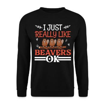 Ich mag Biber einfach sehr gerne Ok Wildtier Biber - Unisex Pullover - Schwarz - Vorne - Alina (178cm) & Michal (187cm)