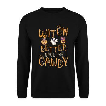 Sorcière mieux avoir mes bonbons drôle Halloween - Sweat-shirt Unisexe - noir - Devant - Alina (178cm) & Michal (187cm)