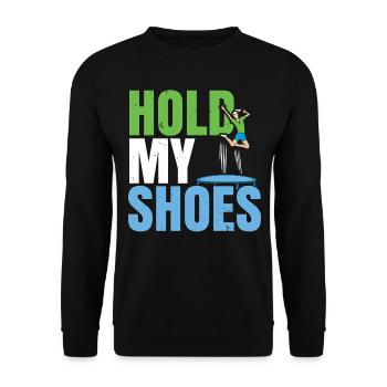 Halt meine Schuhe Trampolin Trampolin Trampolinspr - Unisex Pullover - Schwarz - Vorne - Alina (178cm) & Michal (187cm)