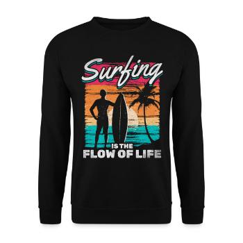 Surfing Is The Flow Of Life - Unisex Sweatshirt - black - Front - Alina (178cm) & Michal (187cm)