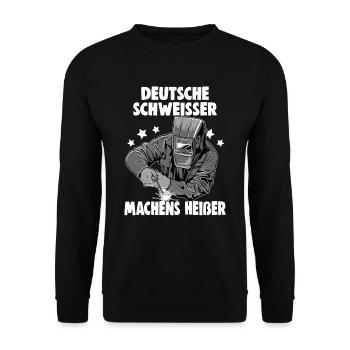 Schweißerin Spruch Design für Metallbauer - Unisex Pullover - Schwarz - Vorne - Alina (178cm) & Michal (187cm)