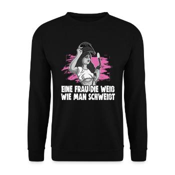 Schweißerin Spruch Design für Metallbauer - Unisex Pullover - Schwarz - Vorne - Alina (178cm) & Michal (187cm)