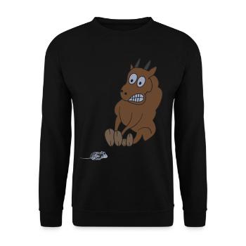 Drôle de taureau a peur du motif de l’agriculteur de souris - Sweat-shirt Unisexe - noir - Devant - Alina (178cm) & Michal (187cm)