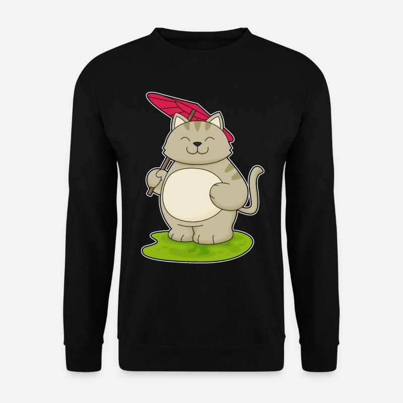 Katze mit Regenschirm - Unisex Pullover - Schwarz