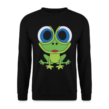 Green frog with big eyes Design with toad - Unisex Sweatshirt - black - Front - Alina (178cm) & Michal (187cm)