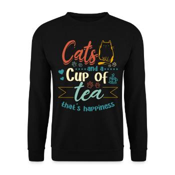 Des chats et une tasse de thé qui fait le bonheur - Cat Owner - Sweat-shirt Unisexe - noir - Devant - Alina (178cm) & Michal (187cm)