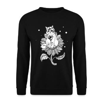 Cat Sunflower - Cute Cat Lover House Cat Owner - Unisex Pullover - Schwarz - Vorne - Alina (178cm) & Michal (187cm)