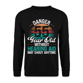 55 Birthday Idea Humor May Shout Funny 55 Year Old - Unisex Pullover - Schwarz - Vorne - Alina (178cm) & Michal (187cm)