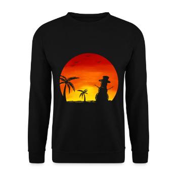 Sundown Snowman Under Palm Trees Beach Christmas - Unisex Sweatshirt - black - Front - Alina (178cm) & Michal (187cm)