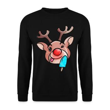 Reindeer Rudolph With Ice Cream Popsicle - Unisex Pullover - Schwarz - Vorne - Alina (178cm) & Michal (187cm)