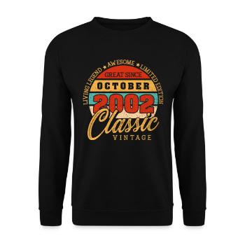 Retro 20 Jahre Oktober 2002 Geburtstag Vintage - Unisex Pullover - Schwarz - Vorne - Alina (178cm) & Michal (187cm)