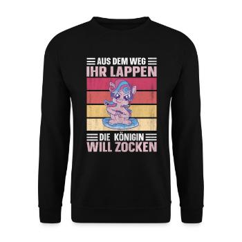 Die Königin Will Zocken Gamer Girl - Unisex Pullover - Schwarz - Vorne - Alina (178cm) & Michal (187cm)
