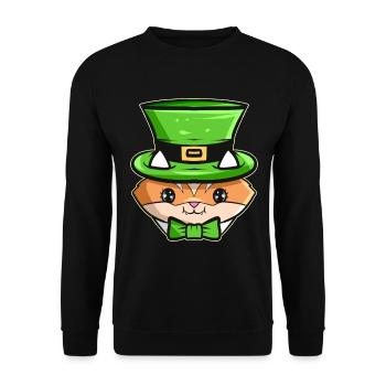 Kawaii Kat avec chapeau vert et arc pour St. - Sweat-shirt Unisexe - noir - Devant - Alina (178cm) & Michal (187cm)