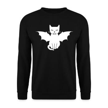 Katze Fledermausflügel Katze Halloween Katze - Unisex Pullover - Schwarz - Vorne - Alina (178cm) & Michal (187cm)