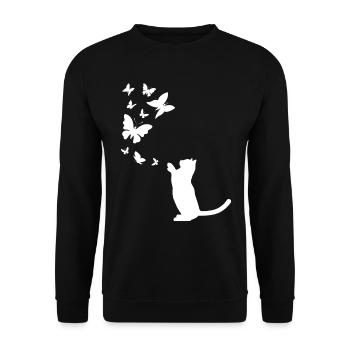 Katze mit Schmetterlingen Katzenliebhaber Katzenbe - Unisex Pullover - Schwarz - Vorne - Alina (178cm) & Michal (187cm)