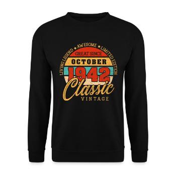 Retro 80 Jahre Oktober 1942 Geburtstag Vintage - Unisex Pullover - Schwarz - Vorne - Alina (178cm) & Michal (187cm)