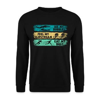 Lustiger Triathlon Spruch - Unisex Pullover - Schwarz - Vorne - Alina (178cm) & Michal (187cm)
