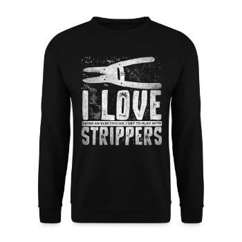 J’aime les strip-teaseuses drôles d’électricien - Sweat-shirt Unisexe - noir - Devant - Alina (178cm) & Michal (187cm)