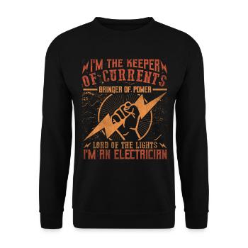 Im The Keeper Of Current Elektriker - Unisex Pullover - Schwarz - Vorne - Alina (178cm) & Michal (187cm)