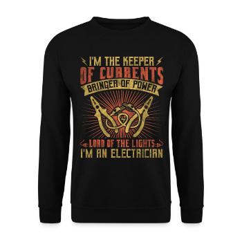 Im The Keeper Of Current Elektriker - Unisex Pullover - Schwarz - Vorne - Alina (178cm) & Michal (187cm)