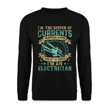 Im The Keeper Of Current Elektriker - Unisex Pullover - Schwarz - Vorne - Alina (178cm) & Michal (187cm)
