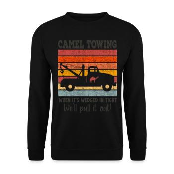 Kamelschleppen - Wenn es eng verkeilt ist - Lustig - Unisex Pullover - Schwarz - Vorne - Alina (178cm) & Michal (187cm)