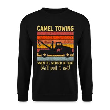 Kamelschleppen - Wenn es eng verkeilt ist - Lustig - Unisex Pullover - Schwarz - Vorne - Alina (178cm) & Michal (187cm)
