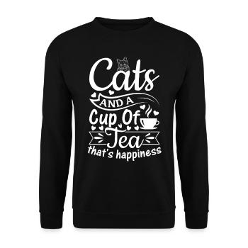 Katzen und eine Tasse Tee - das ist Glück - Teelie - Unisex Pullover - Schwarz - Vorne - Alina (178cm) & Michal (187cm)