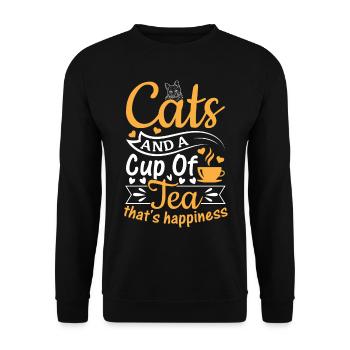 Katzen und eine Tasse Tee - das ist Glück - Teelie - Unisex Pullover - Schwarz - Vorne - Alina (178cm) & Michal (187cm)