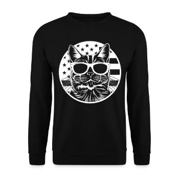Cat with America Flag I Funny Cat Lover - Unisex Sweatshirt - black - Front - Alina (178cm) & Michal (187cm)
