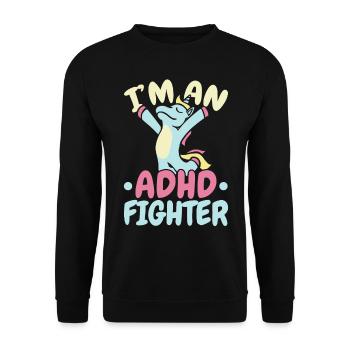 I'm an ADHD fighter Think Differently Unicorn - Unisex Sweatshirt - black - Front - Alina (178cm) & Michal (187cm)