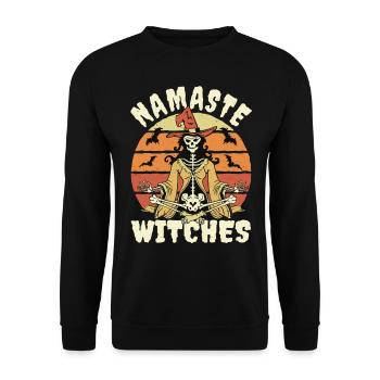 Namaste Witches Meditate Skeleton Yoga Halloween - Unisex Sweatshirt - black - Front - Alina (178cm) & Michal (187cm)