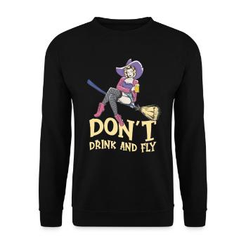 Witch Halloween Party Motif Don't Drink And Fly - Unisex Sweatshirt - black - Front - Alina (178cm) & Michal (187cm)