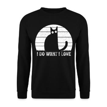Katzenliebhaber Lustige Katze Meme Ich tue was ich - Unisex Pullover - Schwarz - Vorne - Alina (178cm) & Michal (187cm)