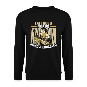 Inked & Educated Tattooed Nurse - Unisex Sweatshirt - black - Front - Alina (178cm) & Michal (187cm)