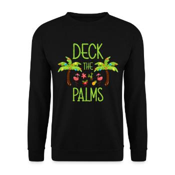 Deck The Palms Flamingo Weihnachtsmann Frohe Feiertage - Unisex Pullover - Schwarz - Vorne - Alina (178cm) & Michal (187cm)