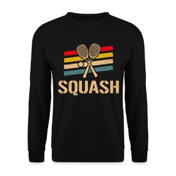 Retro Squash Play Serve Racket Spieler - Unisex Pullover - Schwarz - Vorne - Alina (178cm) & Michal (187cm)