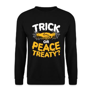 Halloween Trick Friedensvertrag Pazifist Wahl - Unisex Pullover - Schwarz - Vorne - Alina (178cm) & Michal (187cm)