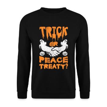 Halloween Trick Friedensvertrag Pazifist Wahl - Unisex Pullover - Schwarz - Vorne - Alina (178cm) & Michal (187cm)